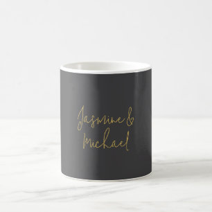 Lovely Chic Calligraphy Couple Names Grey & Gold Coffee Mug
