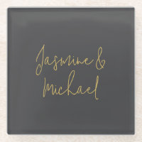 Lovely Chic Calligraphy Couple Names Grey & Gold