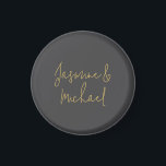 Lovely Chic Calligraphy Couple Names Grey & Gold Magnet<br><div class="desc">You Can Easily Change the Fonts,  Background Image and Colour,  Letter Characters.</div>