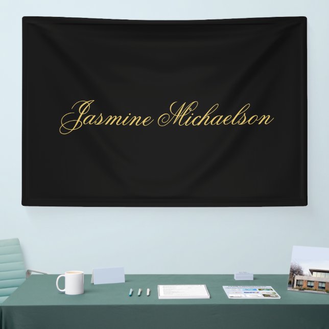 Lovely Chic Calligraphy Name Black & Gold Banner (Tradeshow)