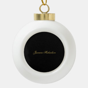 Lovely Chic Calligraphy Name Black & Gold Ceramic Ball Christmas Ornament