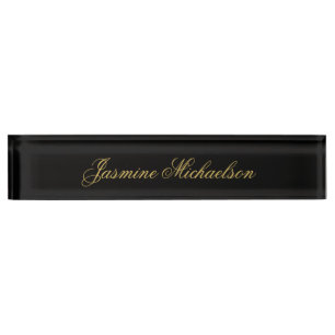 Lovely Chic Calligraphy Name Black & Gold Nameplate