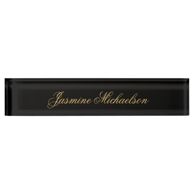 Lovely Chic Calligraphy Name Black & Gold Nameplate (Front)
