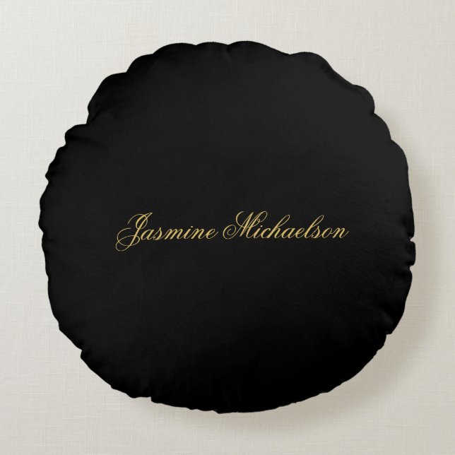 Lovely Chic Calligraphy Name Black & Gold Round Cushion (Front)