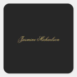 Lovely Chic Calligraphy Name Black & Gold Square Sticker