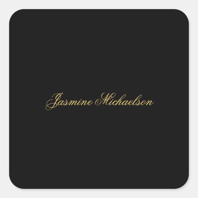 Lovely Chic Calligraphy Name Black & Gold Square Sticker (Front)