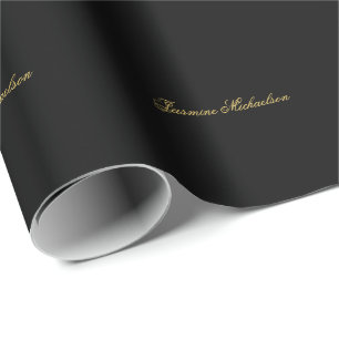 Lovely Chic Calligraphy Name Black & Gold Wrapping Paper