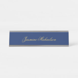 Lovely Chic Calligraphy Name Blue & Gold Desk Name Plate