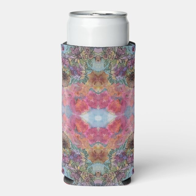 Lovely Chic Flower Garden Watercolor Painting  Seltzer Can Cooler (Seltzer Front)