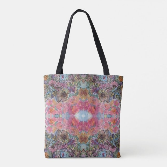 Lovely Chic Flower Garden Watercolor Painting  Tote Bag (Back)