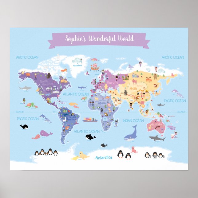 Lovely Children World Map with Illustrations Poster (Front)
