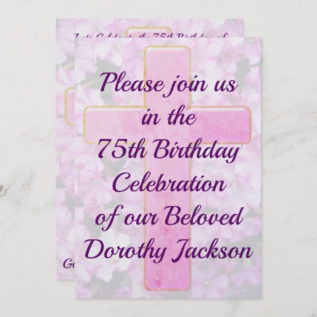 LOVELY CHRISTIAN 75TH BIRTHDAY INVITATION (Front/Back)