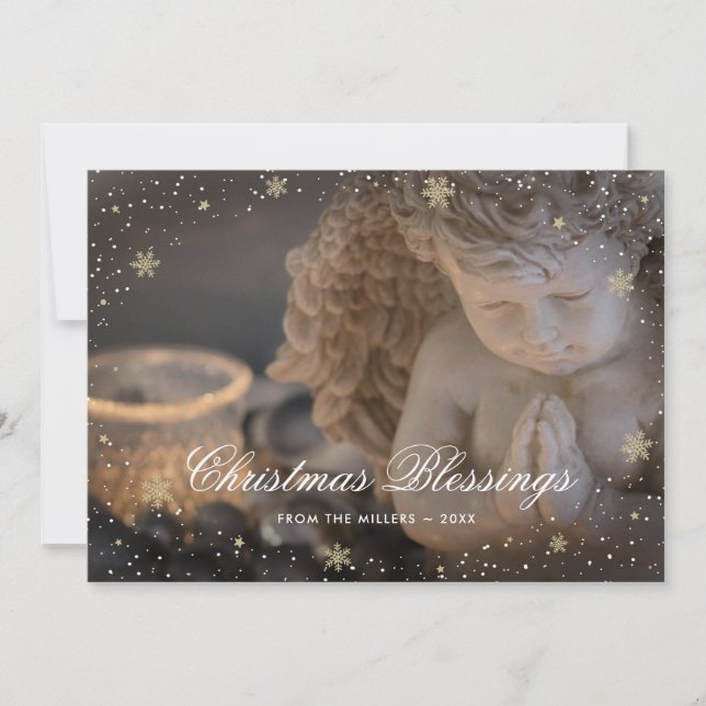 Lovely Christian Angel Snowflakes Christmas Holiday Card (Front)