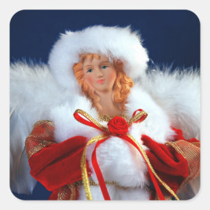 Lovely christmas angel print square sticker