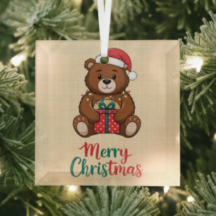 Lovely Christmas Bear - Merry Christmas Glass Tree Decoration
