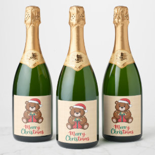 Lovely Christmas Bear - Merry Christmas Sparkling Wine Label