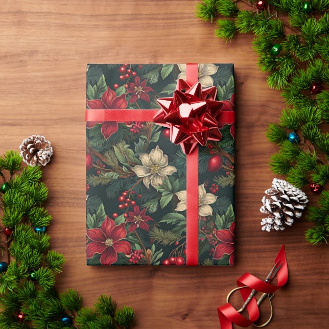 Lovely Christmas chinoiserie floral Wrapping Paper (Holiday Gift)