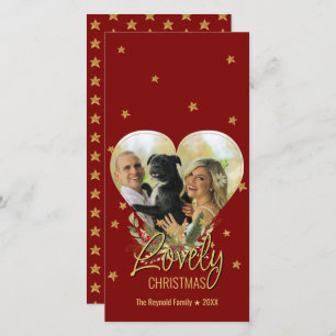 Lovely Christmas Gold Heart Photo Glitter Star Red