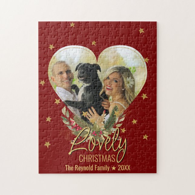 Lovely Christmas Photo Heart Gold Glitter Star Red Jigsaw Puzzle (Vertical)