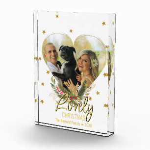 Lovely Christmas Photo Heart Gold Glitter Stars Block