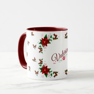 Lovely Christmas Red Flowers Personalised Mug