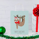 Lovely Christmas Sloth Small Gift Bag<br><div class="desc">Fun Christmas and winter holiday personalised gift bag featuring a sweet holiday sloth design.</div>