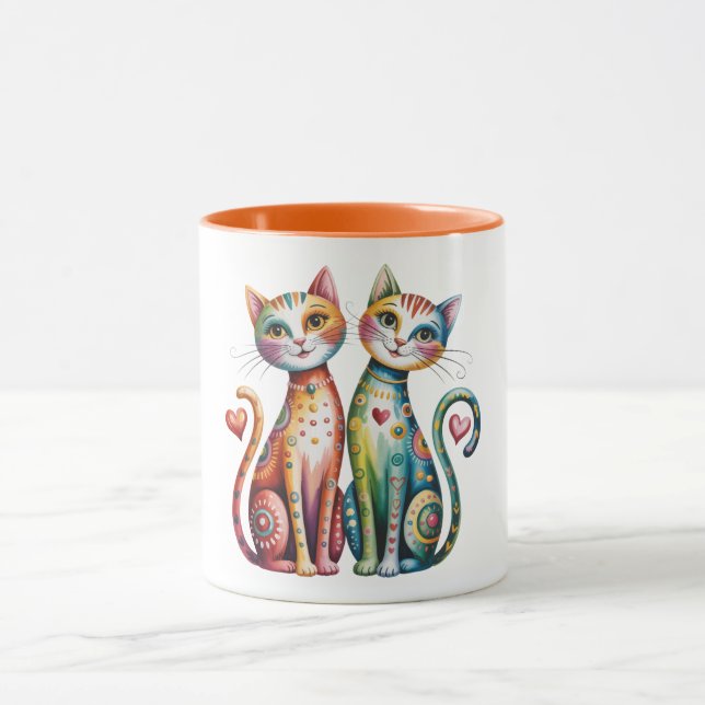 Lovely coffee mug with colourful kitty pair (Center)