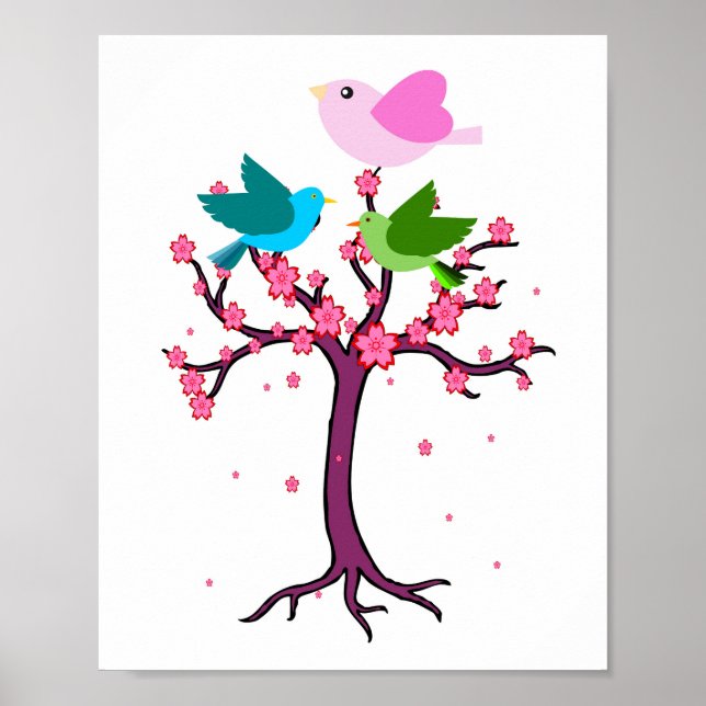 lovely colourful birds and tree Nursery baby Poster (Front)