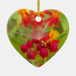 Lovely Colourful Floral with Milkweed Art Print Ceramic Tree Decoration
