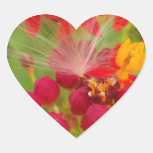 Lovely Colourful Floral with Milkweed Art Print Heart Sticker