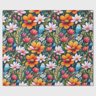 Lovely colourful flowers and birds Wrapping Paper