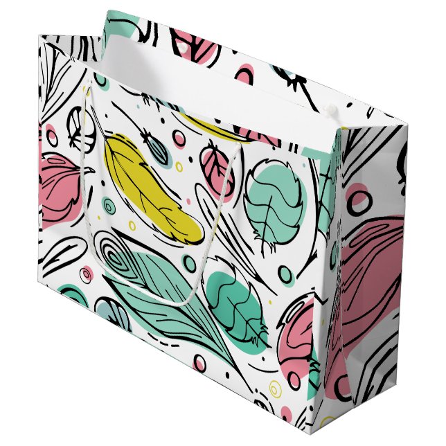 Lovely colourful pattern of leaves l Turkos White Large Gift Bag (Front Angled)