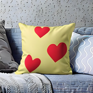 Lovely Colourful  Red Hearts Yellow Home Décor Cushion