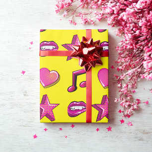 Lovely comic book style kiss star music heart wrapping paper
