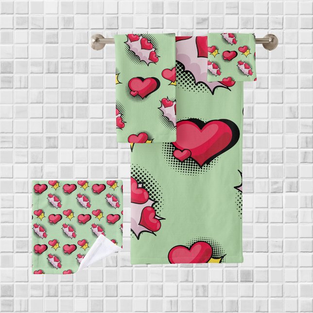 Lovely comic book style red and black heart gifts  bath towel set (Creator Uploaded)