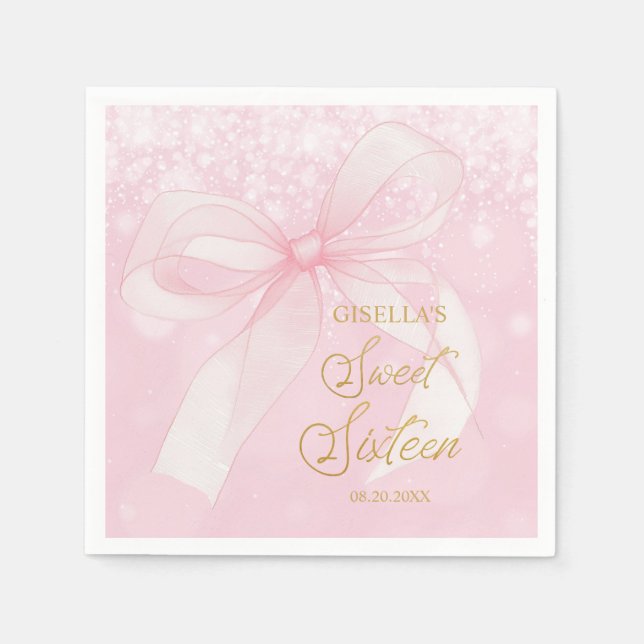 Lovely Coquette Pink Ribbon Bows Sweet 16 Sixteen Napkin (Front)