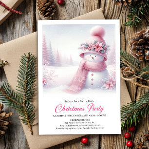 Lovely Coquette Pink Snowman Kids Christmas Invite