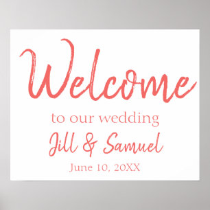 Lovely Coral and White Wedding Welcome Sign