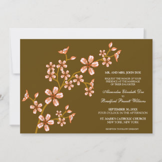 Lovely Coral Cherry Blossom Wedding Invitation