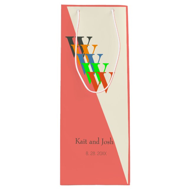 Lovely Coral Script Elegant Wine Present Wine Gift Bag (Front)
