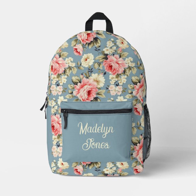 Lovely Country Floral Pattern Personalized Printed Backpack (Front)