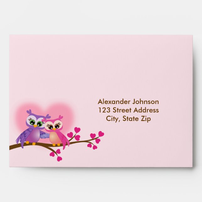 Lovely Couple Owls on a Branch Valentines Day Envelopes (Front)
