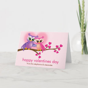 Lovely Couple Owls on a Branch Valentines Day Holiday Card