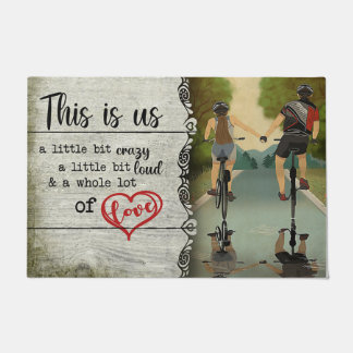 Lovely Couples Riding Bike Mat, Love Quotes Gift Doormat