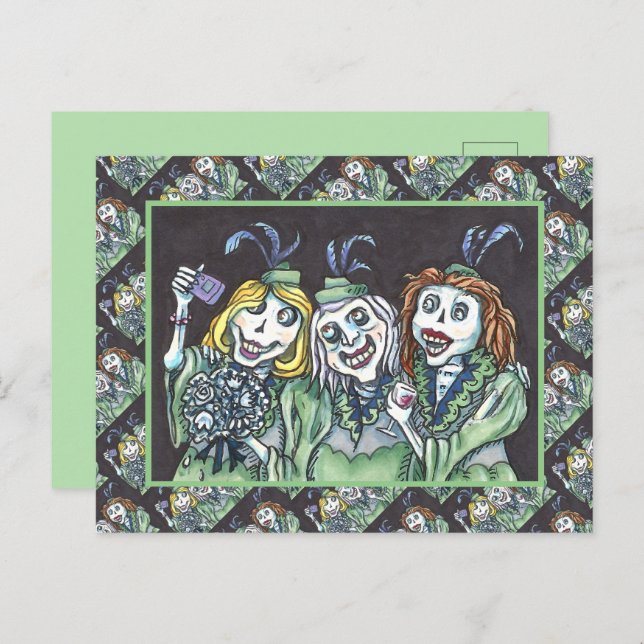 LOVELY CREEPY ZOMBIE BRIDESMAIDS TAKING A SELFIE HOLIDAY POSTCARD (Front/Back)