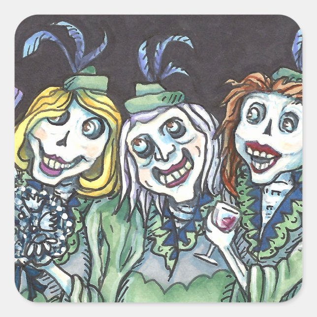 LOVELY CREEPY ZOMBIE BRIDESMAIDS TAKING A SELFIE SQUARE STICKER (Front)