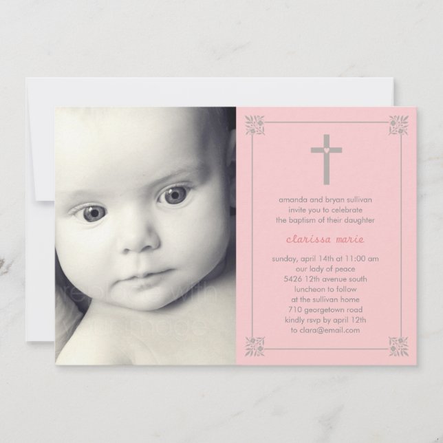 Lovely Cross Photo Baptism/Christening Invitation (Front)