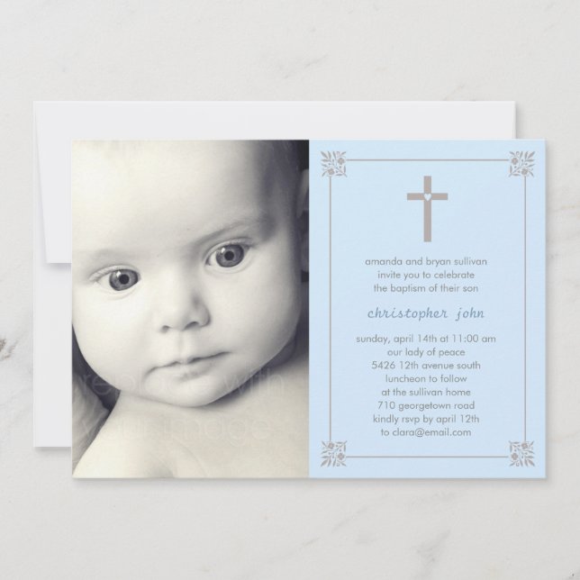 Lovely Cross Photo Baptism/Christening Invitation (Front)