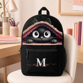 Lovely Cute Black Kitten Custom Monogram Name Printed Backpack