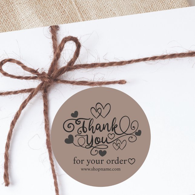 Lovely Cute Boho Brown Thank You For Your Order Classic Round Sticker (Creator Uploaded)